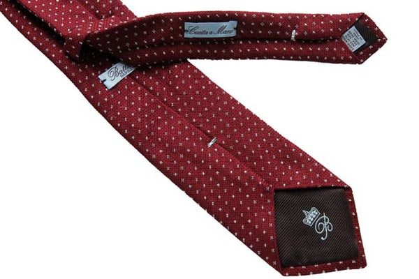Battisti Tie: Red with small white pattern, wool/silk