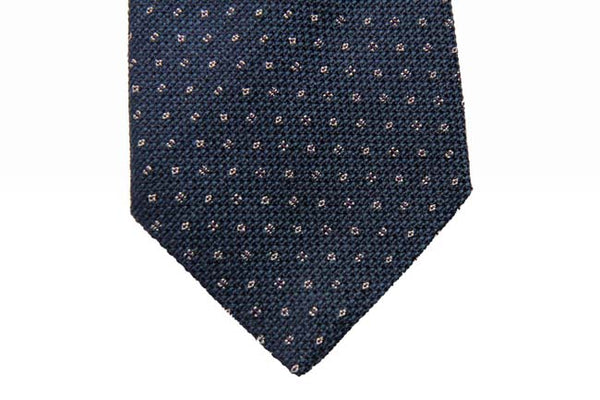 Battisti Tie: Gunmetal blue with small white pattern, wool/silk