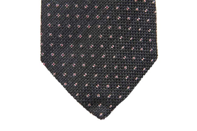 Battisti Tie: Charcoal grey with small white pattern, wool/silk