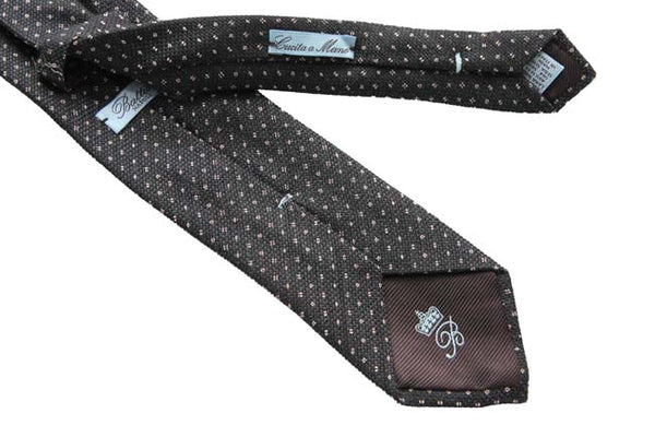 Battisti Tie: Charcoal grey with small white pattern, wool/silk