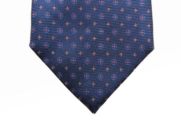 Battisti Tie: Dark blue with red/sky pattern, pure silk