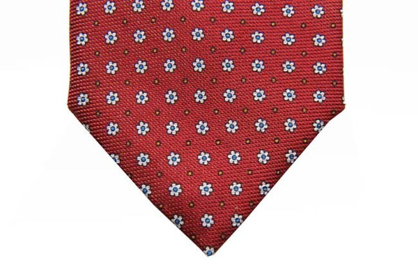 Battisti Tie: Red with sky/white/orange floral pattern, pure silk