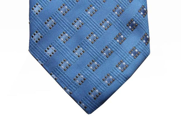 Battisti Tie Sale!: Light blue with tan & white geometric pattern, hidden pocket, pure silk