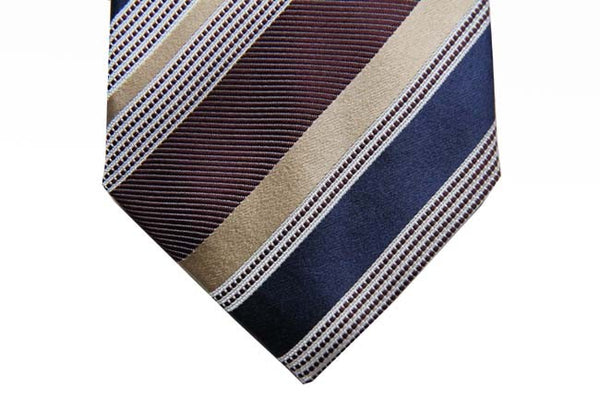 Battisti Tie Sale!: Brown with navy & gold stripes, hidden pocket, pure silk