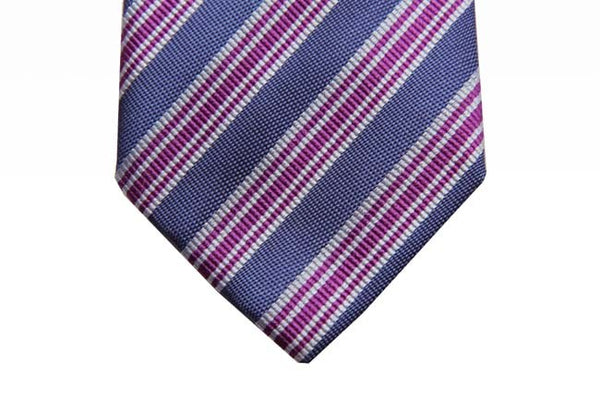 Battisti Tie Periwinkle with magenta/dove stripes, hidden pocket, pure silk