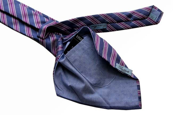 Battisti Tie Periwinkle with magenta/dove stripes, hidden pocket, pure silk