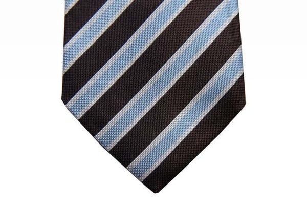 Battisti Tie Sale!: Sky blue & brown stripes, hidden pocket, pure silk