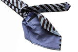 Battisti Tie Sky blue & brown stripes, hidden pocket, pure silk