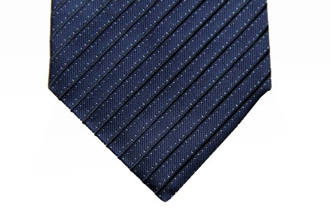 Battisti Tie Midnight with with pindot stripes, hidden pocket, pure silk