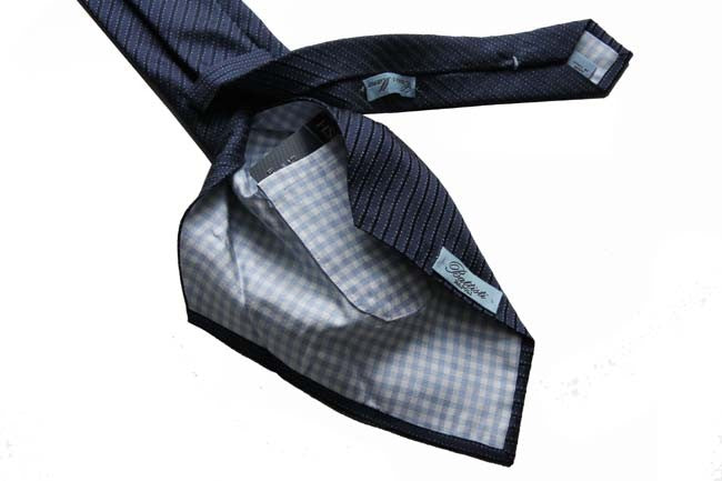 Battisti Tie Midnight with with pindot stripes, hidden pocket, pure silk