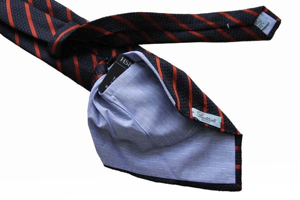 Battisti Tie Sale!: Midnight weave with rust stripes, hidden pocket, pure silk