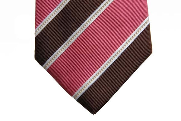 Battisti Tie Sale!: Rose & brown stripes, hidden pocket, pure silk