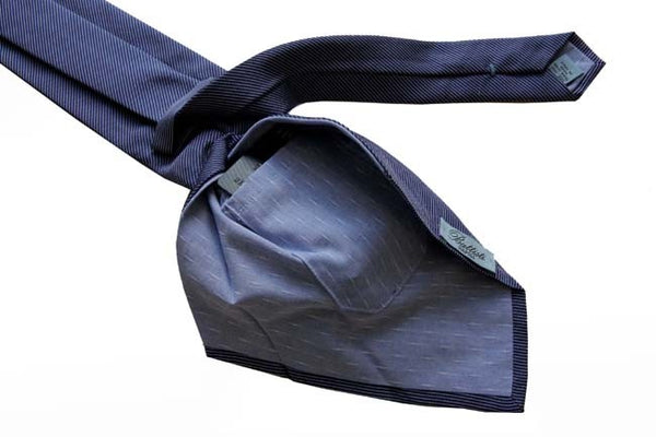 Battisti Tie Sale!: Navy with white hairline stripes, hidden pocket, pure silk