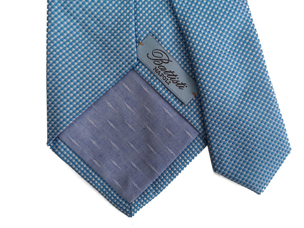 Battisti Tie: Sky blue/white weave, hidden pocket, pure silk
