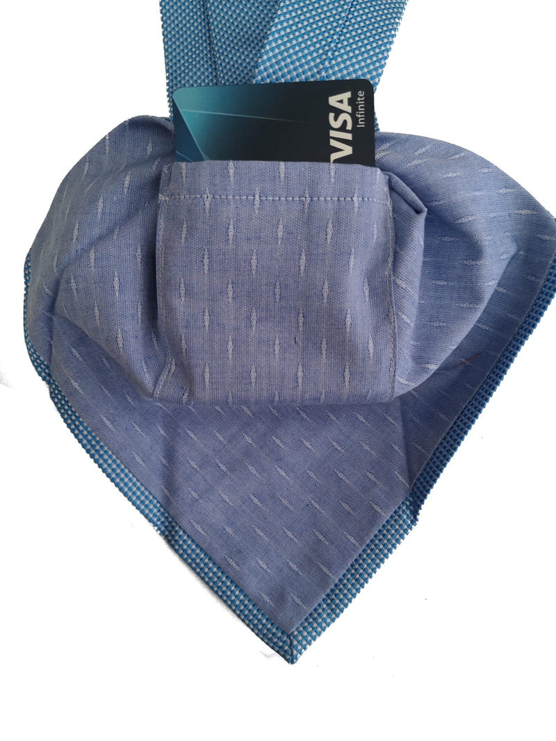 Battisti Tie: Sky blue/white weave, hidden pocket, pure silk