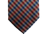 Battisti Tie: Tan blue red check, hidden pocket, pure silk