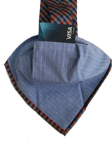 Battisti Tie: Tan blue red check, hidden pocket, pure silk