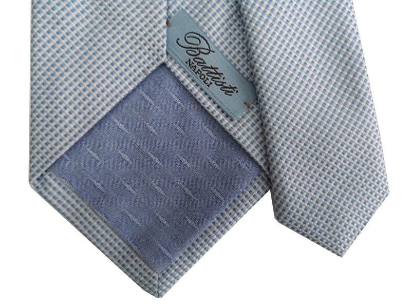 Battisti Tie: Soft light blue weave, hidden pocket, pure silk