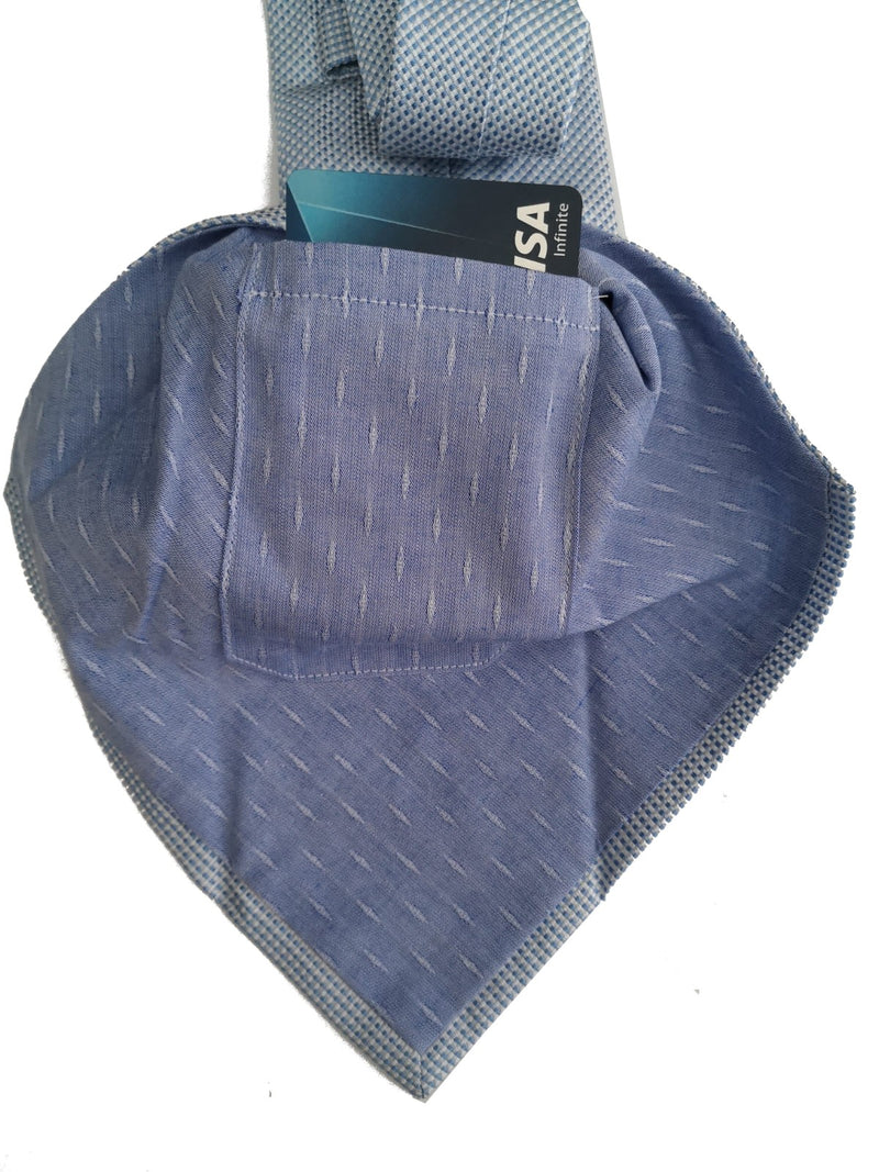 Battisti Tie: Soft light blue weave, hidden pocket, pure silk
