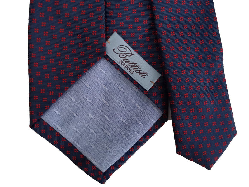Battisti Tie: Navy blue neat pattern, hidden pocket, pure silk