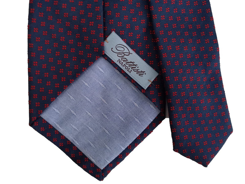 Battisti Tie: Navy blue neat pattern, hidden pocket, pure silk