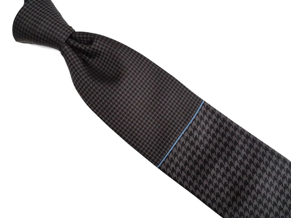 Battisti Tie: Black grey houndstooth check, hidden pocket, pure silk