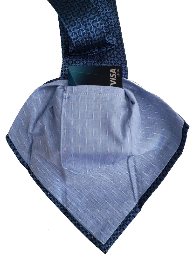 Battisti Tie: Mid blue lattice weave, hidden pocket, pure silk