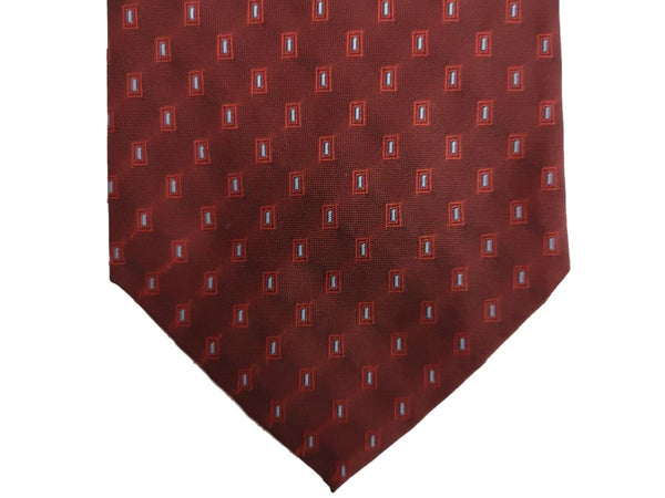 Battisti Tie: Rusty red rectangular pattern, hidden pocket, pure silk