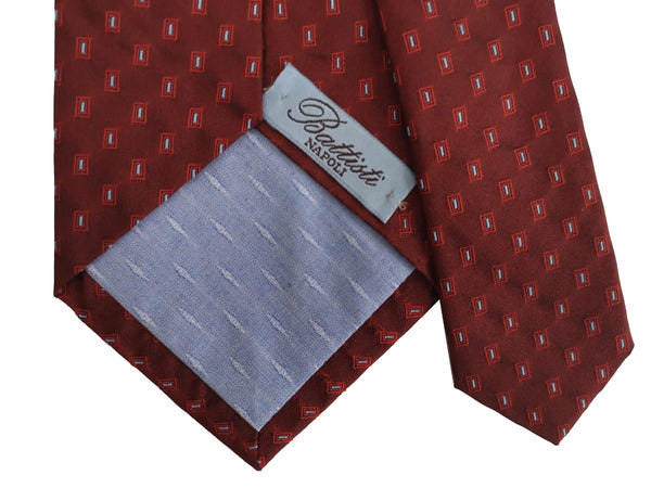 Battisti Tie: Rusty red rectangular pattern, hidden pocket, pure silk