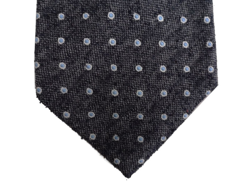 Battisti Tie: Dark ink blue bullseye dots, hidden pocket, pure silk