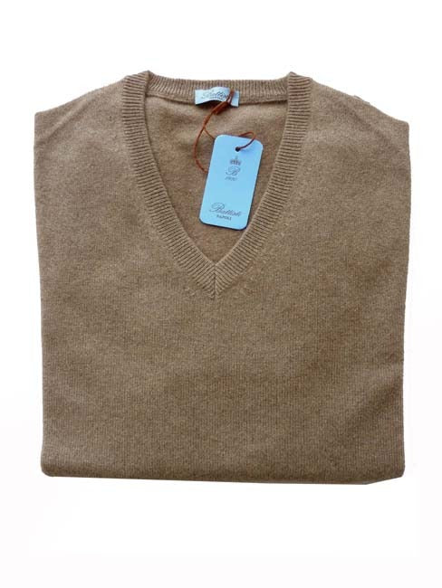 Battisti Sweater: Large, Mushroom brown, V-neck, pure cashmere