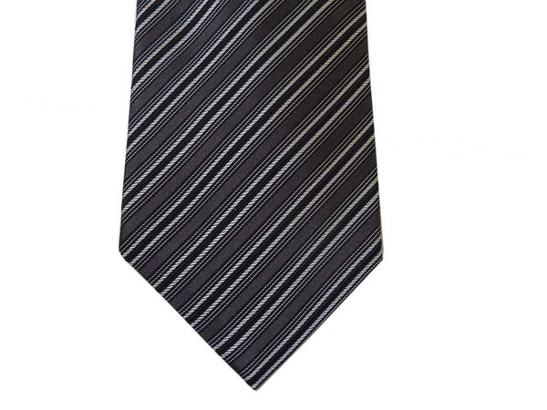 Battisti Tie SALE! Dark gray/black/silver stripe, 1-button & pocket, pure silk