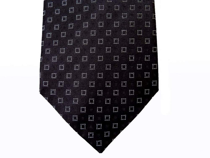 Battisti Tie SALE! Black white squares pattern, 1-button & pocket, pure silk
