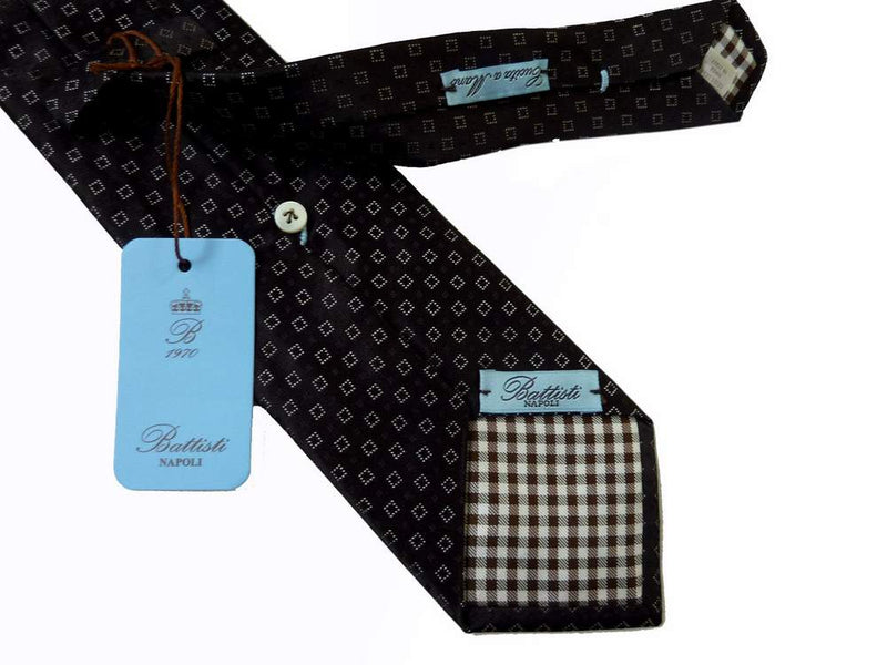Battisti Tie SALE! Black white squares pattern, 1-button & pocket, pure silk