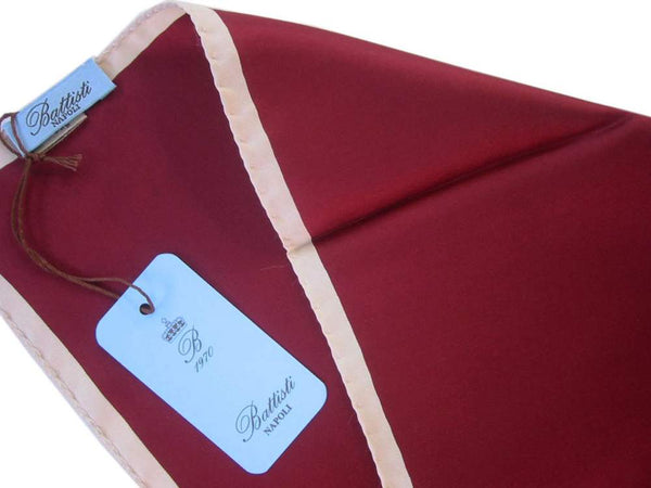 Battisti Pocket Square: Burgundy with off-white border, pure silk