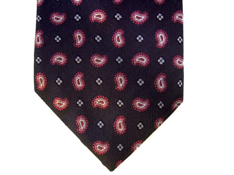Battisti Tie Dark gray with pink paisleys, 2-button & pocket, pure silk