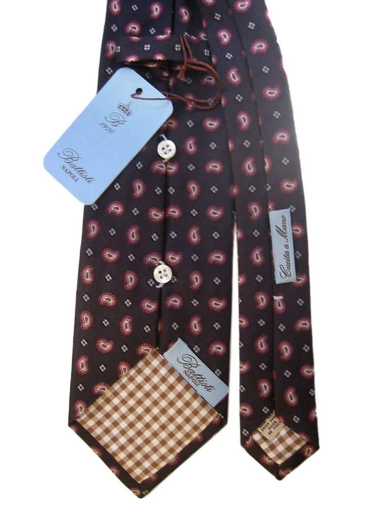 Battisti Tie Dark gray with pink paisleys, 2-button & pocket, pure silk