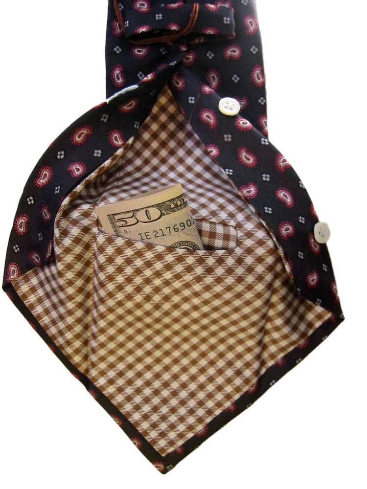Battisti Tie Dark gray with pink paisleys, 2-button & pocket, pure silk