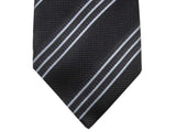 Battisti Tie Black with light blue stripes, 2-button & pocket, pure silk