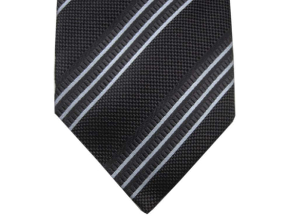 Battisti Tie SALE! Black with light blue stripes, 2-button & pocket, pure silk