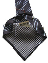 Battisti Tie Black with light blue stripes, 2-button & pocket, pure silk