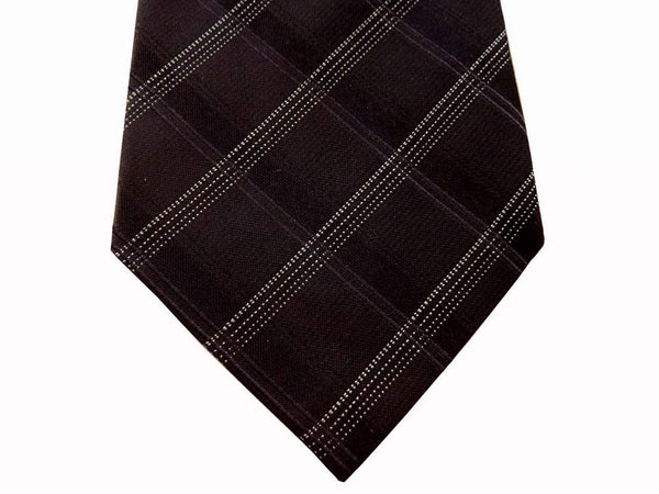 Battisti Tie: Midnight blue plaid, 1-button & pocket, pure silk