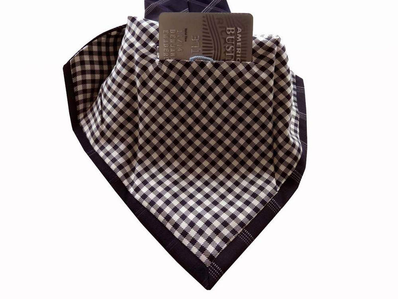 Battisti Tie: Midnight blue plaid, 1-button & pocket, pure silk