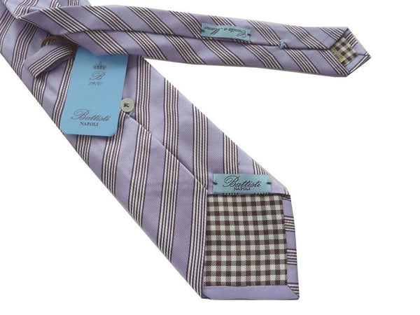 Battisti Tie: Light purple with purple/white stripes, 1-button &pocket, pure silk