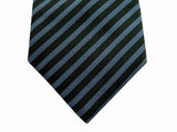 Battisti Tie: Pale blue with hunter green stripes, 1-button & pocket, pure silk