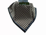 Battisti Tie: Pale blue with hunter green stripes, 1-button & pocket, pure silk
