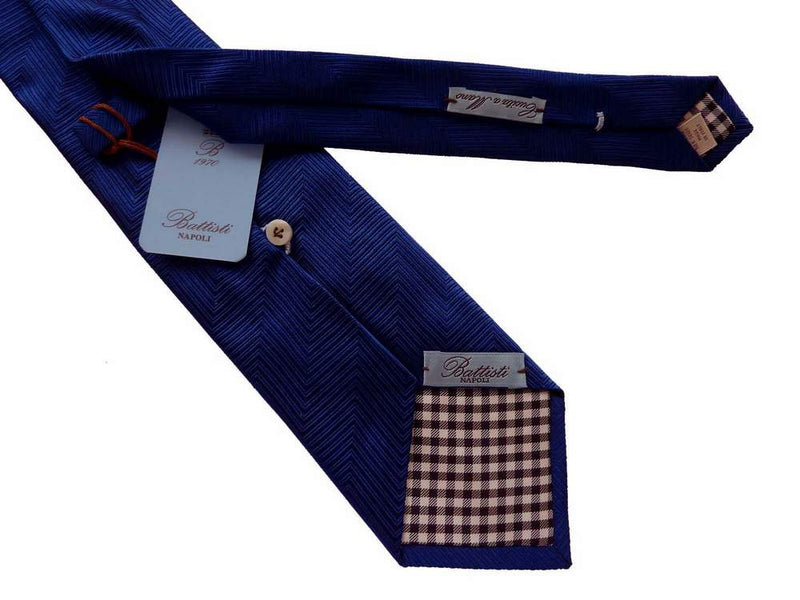Battisti Tie: Electric blue herringbone weave, 1-button & pocket, pure silk