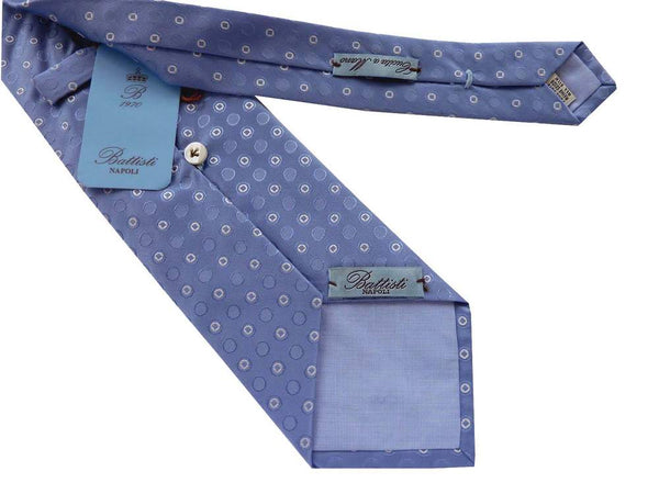 Battisti Tie: Light blue circle pattern, 1-button & pocket, pure silk