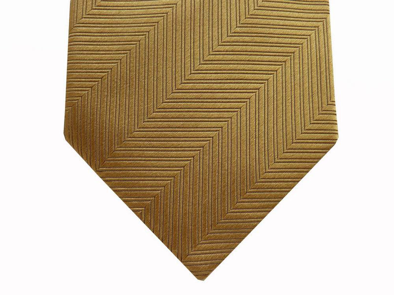 Battisti Tie: Gold herringbone weave, 1-button & pocket, pure silk