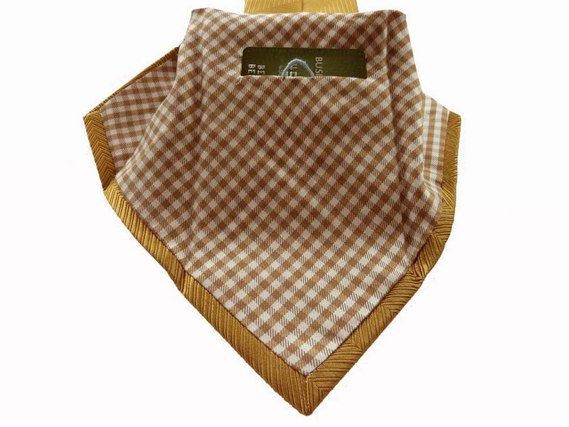 Battisti Tie: Gold herringbone weave, 1-button & pocket, pure silk